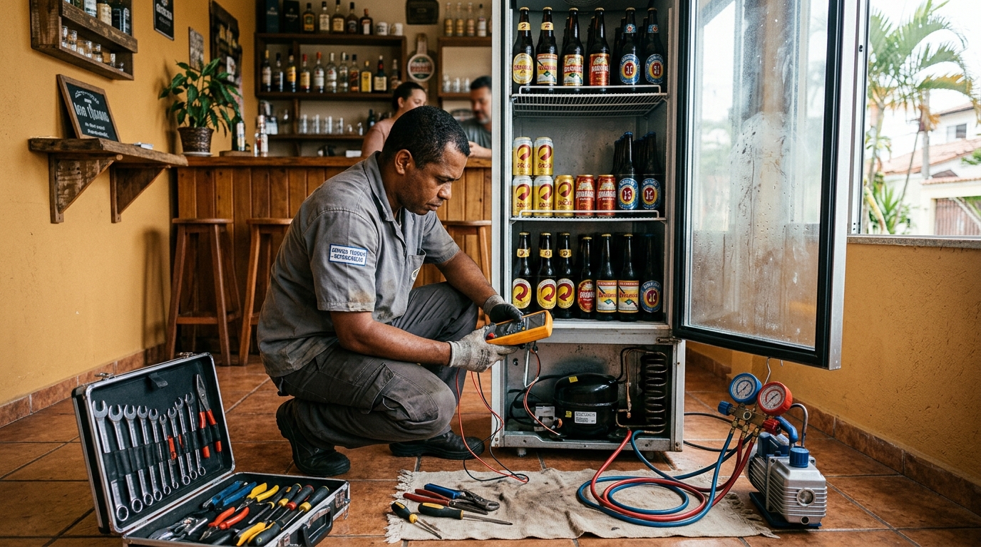 Substituição de termostato de cervejeira em serviço técnico em Divinópolis‑MG